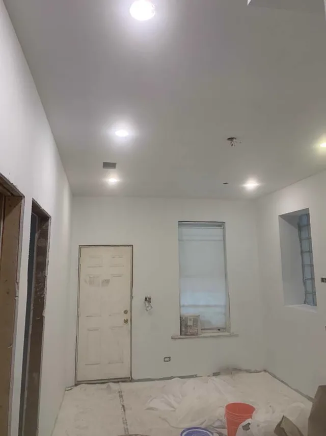 Finished basement walls, painted and complete